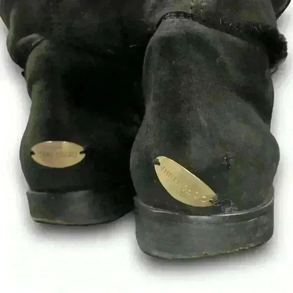 Jimmy Choo Boots Shearling Riding Black Gold Buckle Hardware Womens 7 EURO 37.5​ - Picture 11 of 16